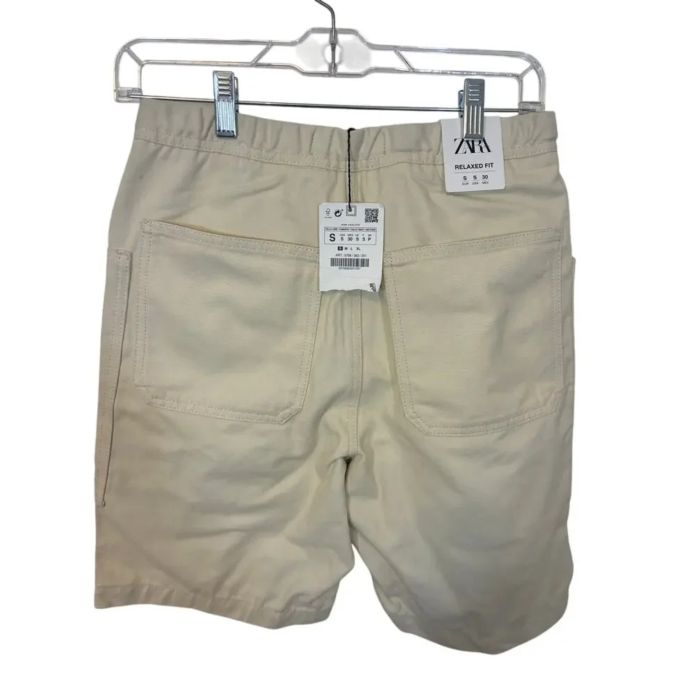 NWT Zara Relaxed Fit Men's Cargo Shorts Cream Active Travel Outdoors Gorpcore S